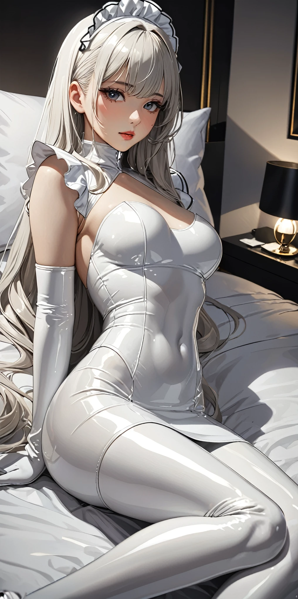 JK uniform, realistic, long hair, long legs, high, white pantyhose, masterpiece, best quality, bare shoulders, strangled thighs, fair moist skin, handsome girl, exposed breasts, exposed, charming, partial nudity