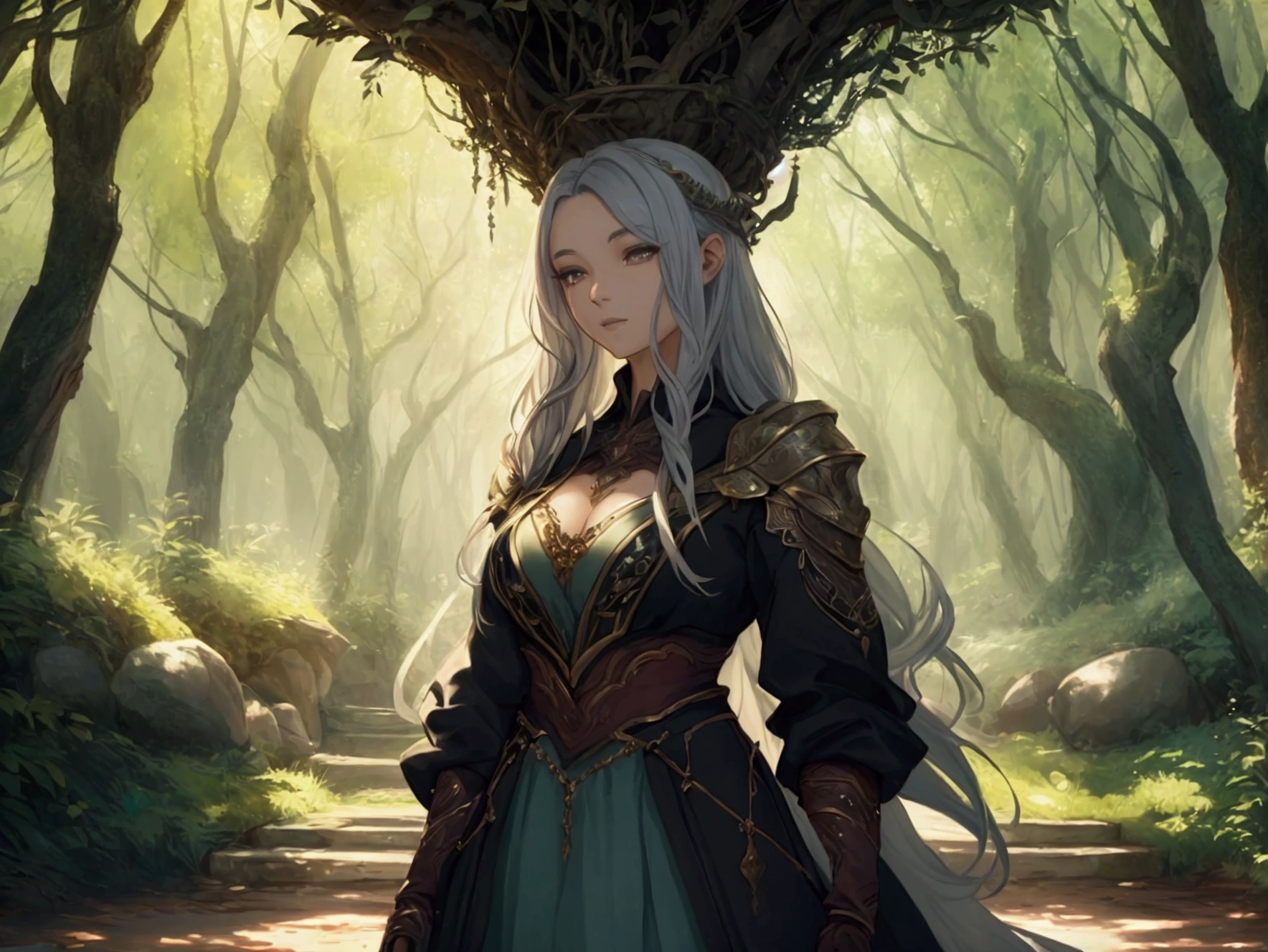 Whispers of the Grove, fantasy song, ambient album cover, max detail, masterpiece,