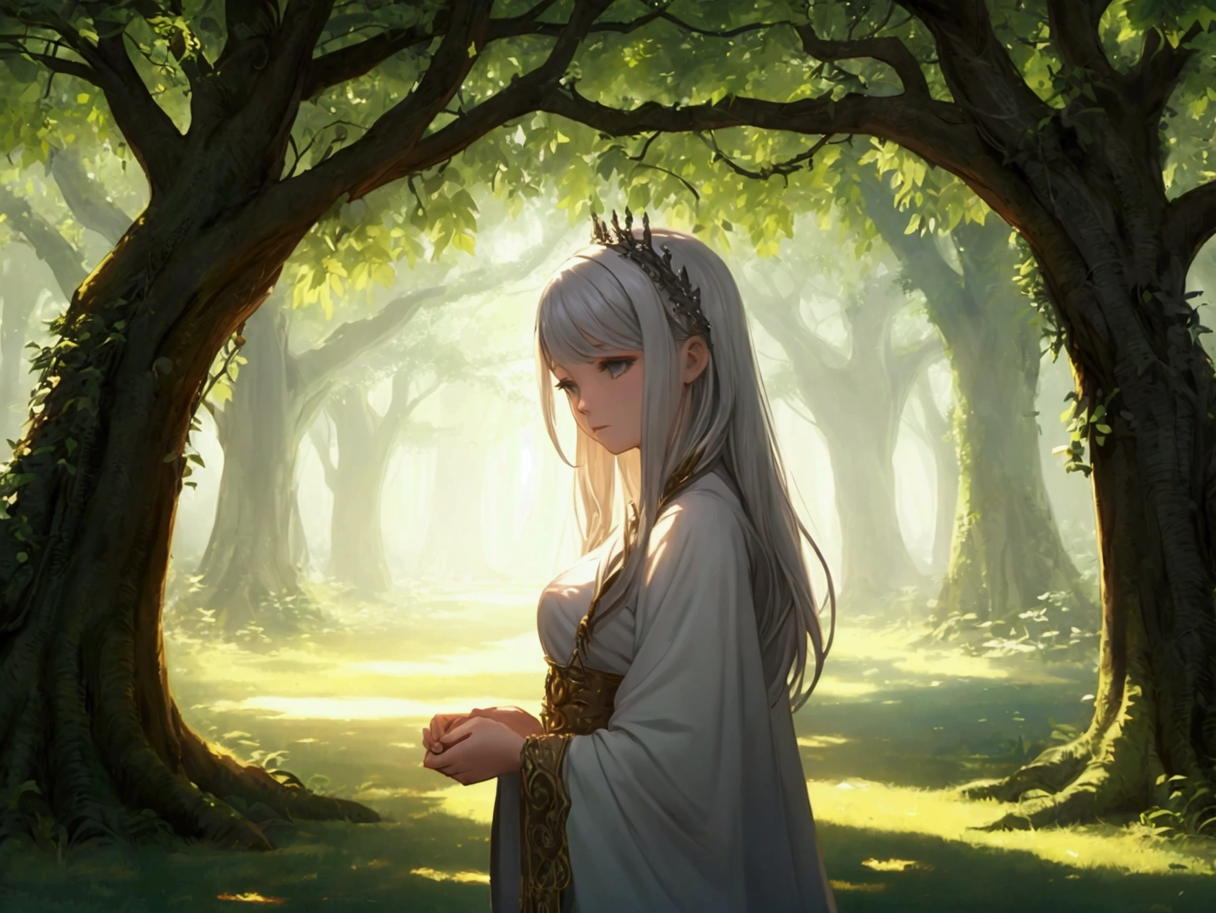 Whispers of the Grove, fantasy song, ambient album cover, max detail, masterpiece,