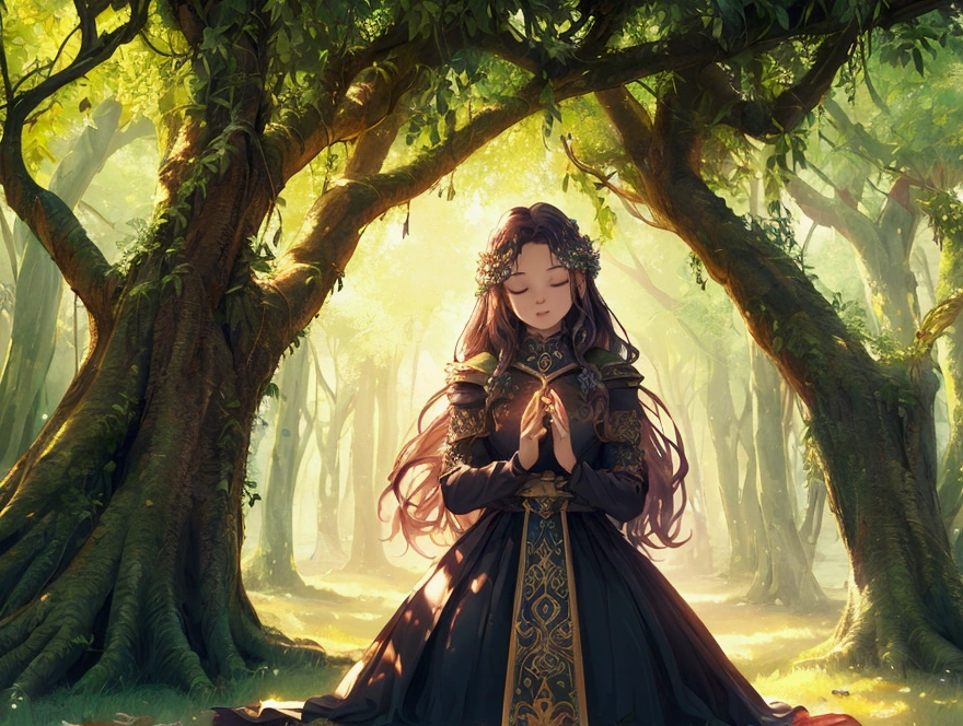 Whispers of the Grove, fantasy song, ambient album cover, max detail, masterpiece,