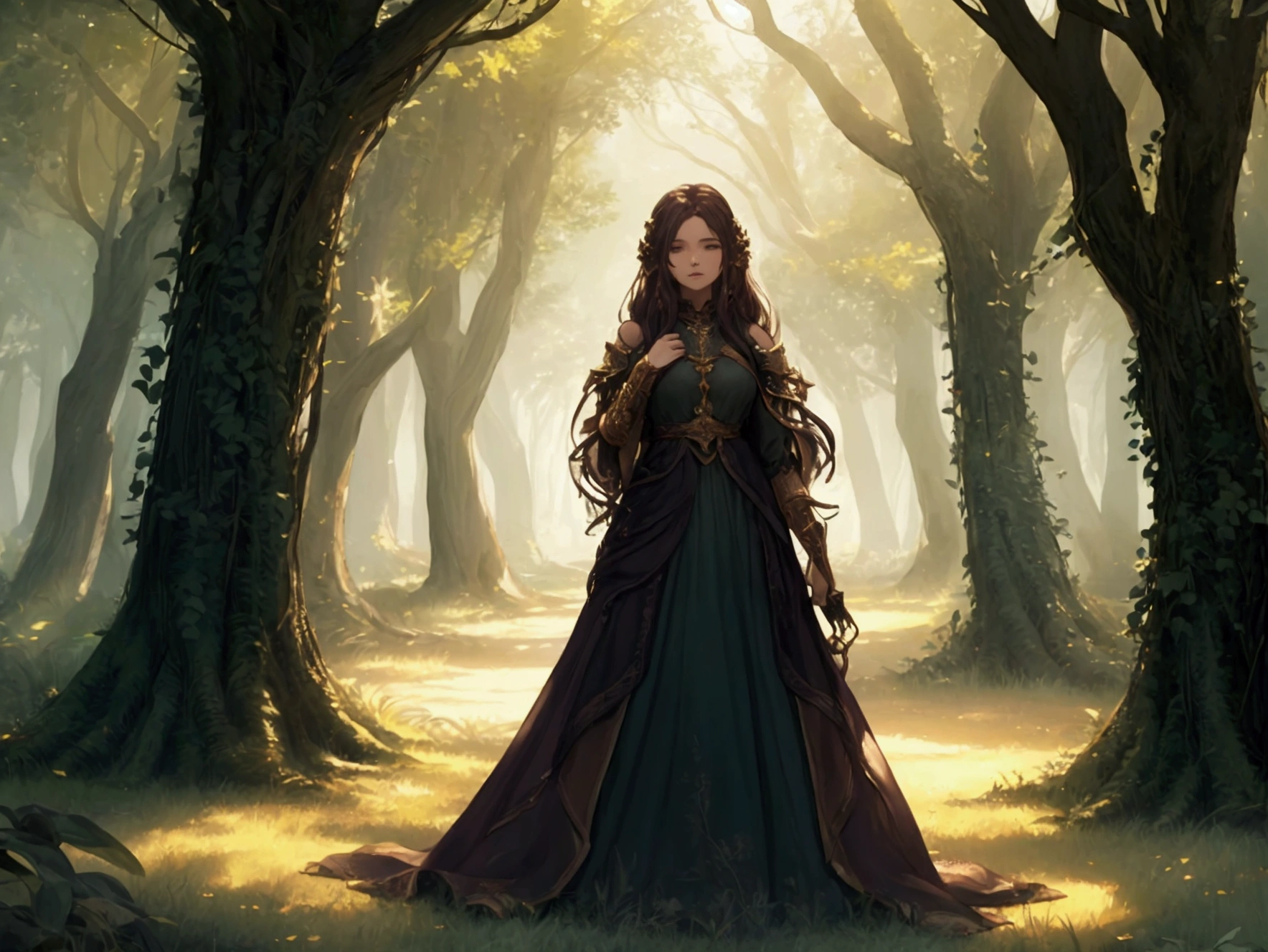 Whispers of the Grove, fantasy song, ambient album cover, max detail, masterpiece, 8K, max quality