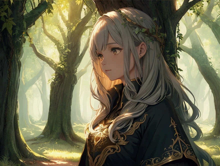 Whispers of the Grove, fantasy song, ambient album cover, max detail, masterpiece, 8K, max quality