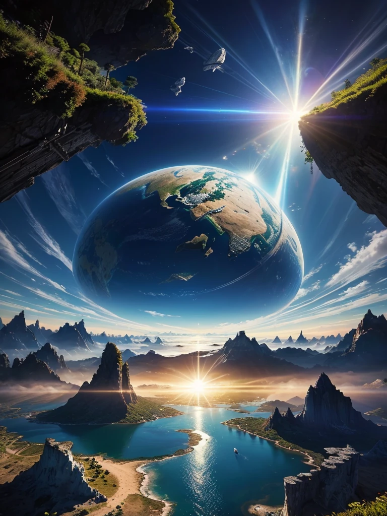 mysteriousな超巨大なトンネルの中に森がある,Different world,The sunlight from the sun shines on the earth,Skyscrapers,no gravity,Multidimensional,High Dimension,Colorful,Best Quality,8k,mysterious,Fantasy,Different space,Gravity is reversed,Nature,romantic,A world beyond imagination,Dream world,Huge river,masterpiece,最高masterpiece,perfection,
