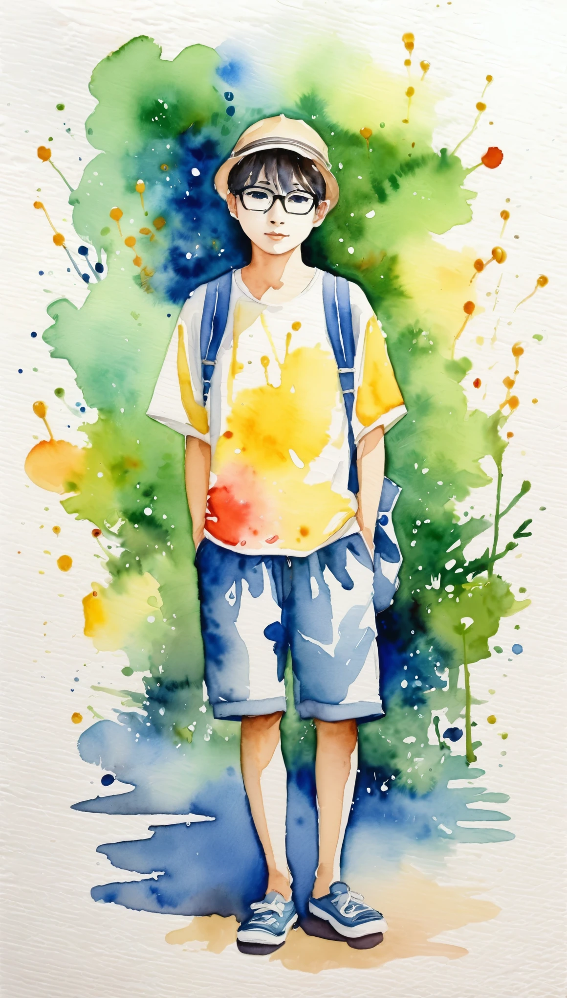masterpiece,Watercolor painting of Garigari-kun,Summer in Japan,(Watercolor splashes、ooze、Blur、blotting、Effective use of the fading technique),(Expression of coolness)