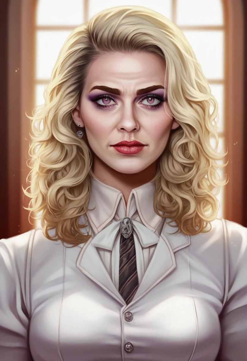 A beautiful young woman with long blonde hair and a white blouse, a surrealist portrait inspired by João Artur da Silva, with a window frame, a portrait of Margot Robbie, Margot Robbie's face, Margot Robbie as a neon operator, Margot Robbie in GTA V, a pretty Margot Robbie as a vampire, Margot Robbie as a Greek goddess, (best quality,4k,8k,highres,masterpiece:1.2),ultra-detailed,(realistic,photorealistic,photo-realistic:1.37),HDR,UHD,studio lighting,ultra-fine painting,sharp focus,physically-based rendering,extreme detail description,professional,vivid colors,bokeh,portraits,surrealism