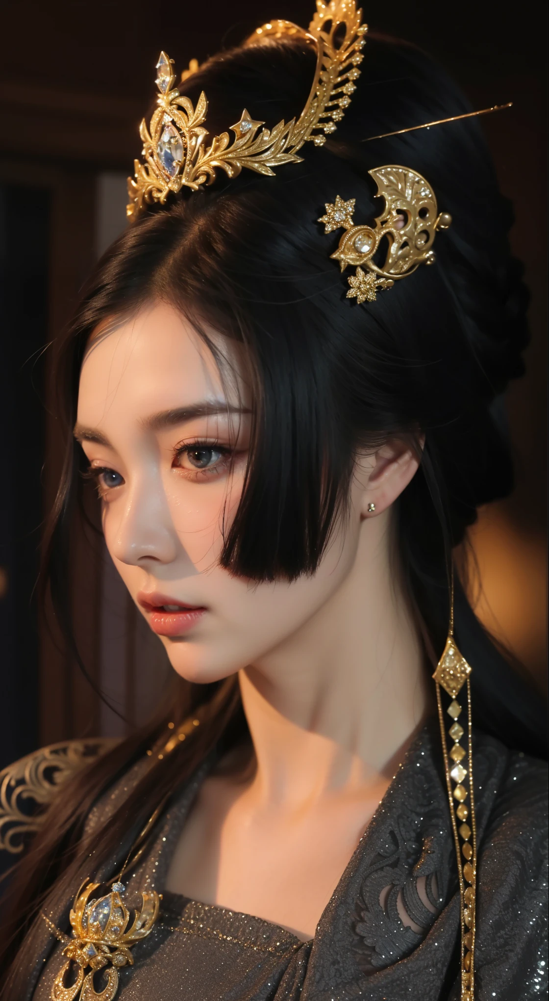 Royal sisters,Exquisite eyes,Frozen queen,Put the crown on your head,Detailed facial expressions body,tall and big,Glamorous characters,Leg length,4K,HD,Sensual,White translucent lace,白皙Full figure,Little cherry mouth,Beautiful and lovely,Full figure,Glossy Gel Coat,Vampire Queen in luxurious gown,Have a tattoo(Intricate tattoo designs),Ice Princess,Rich facial details,16 Year Old Angel,Eyes are blue(Pupils as deep as the starry sky),Gold print clothes