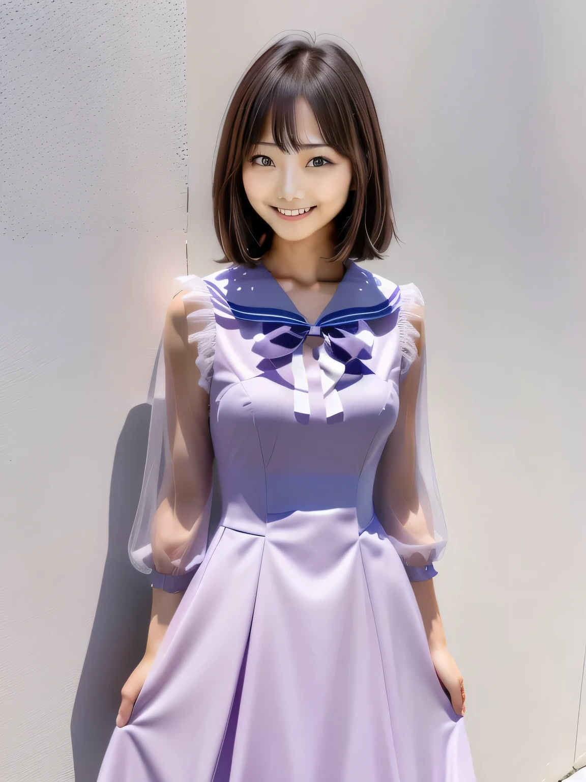 A woman in a dress posing for a photo, Written by Ayami Kojima, Chiho, Shikamimi, harumi, In a dress, narumi kakinouchi, Hole in the Motto, seifuku, Also, Sakura Kinomoto, Yoshitomo Nara, tsubasa hanekawa, Face that faithfully reproduces the face of LoRA, High resolution, Very detailed, Natural Bangs, highest quality