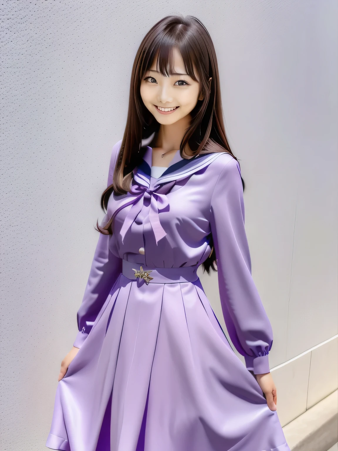 A woman in a dress posing for a photo, Written by Ayami Kojima, Chiho, Shikamimi, harumi,  In a dress, narumi kakinouchi, Hole in the Motto, seifuku, Also, Sakura Kinomoto, Yoshitomo Nara, tsubasa hanekawa, Face that faithfully reproduces the face of LoRA, High resolution, Very detailed, Natural Bangs, highest quality