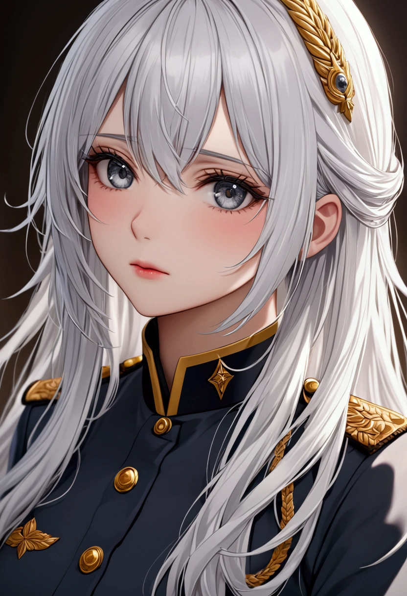 Long white hair , grey eyes, fair skin,uniform,detailed hair, detailed eyes,detailed body, best quality, high resolution, 8k