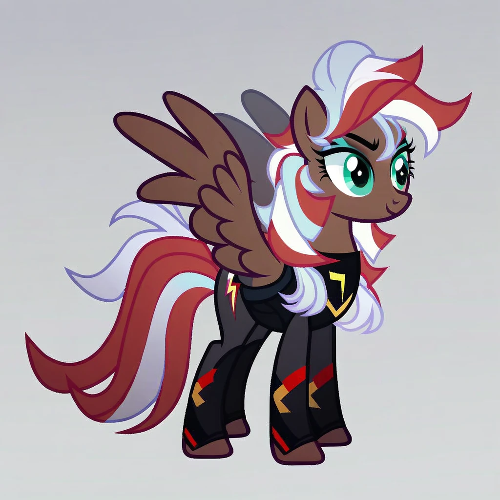 score_9, score_8_up, score_7_up, score_6_up, score_5_up, score_4_up, show accurate, full body, simple background, feral pony, female pony, beautiful appearance, outfit, competitive look, cutiemarck of a cloud with lightning, pegasus, original character