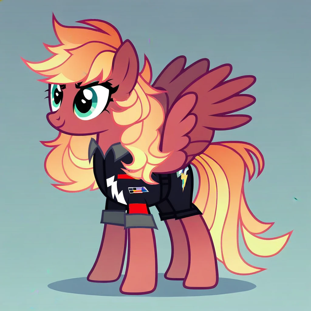 score_9, score_8_up, score_7_up, score_6_up, score_5_up, score_4_up, show accurate, full body, simple background, feral pony, female pony, beautiful appearance, outfit, competitive look, cutiemarck of a cloud with lightning, pegasus, original character