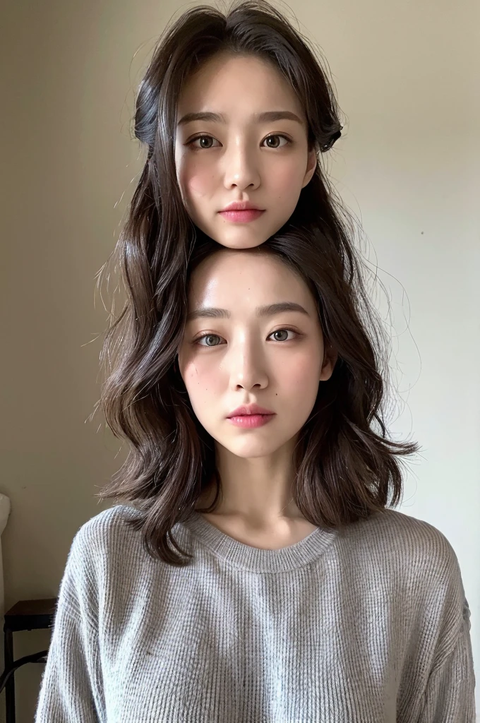 ((Highest quality, 8k, masterpiece :1.3)), One girl, Beautiful woman with slim abdominal muscles :1.3, (Random Hairstyles, Huge breasts :1.2), Casual clothing :1.2, indoor, Highly detailed face, Fine grain, double eyelid、Japanese women