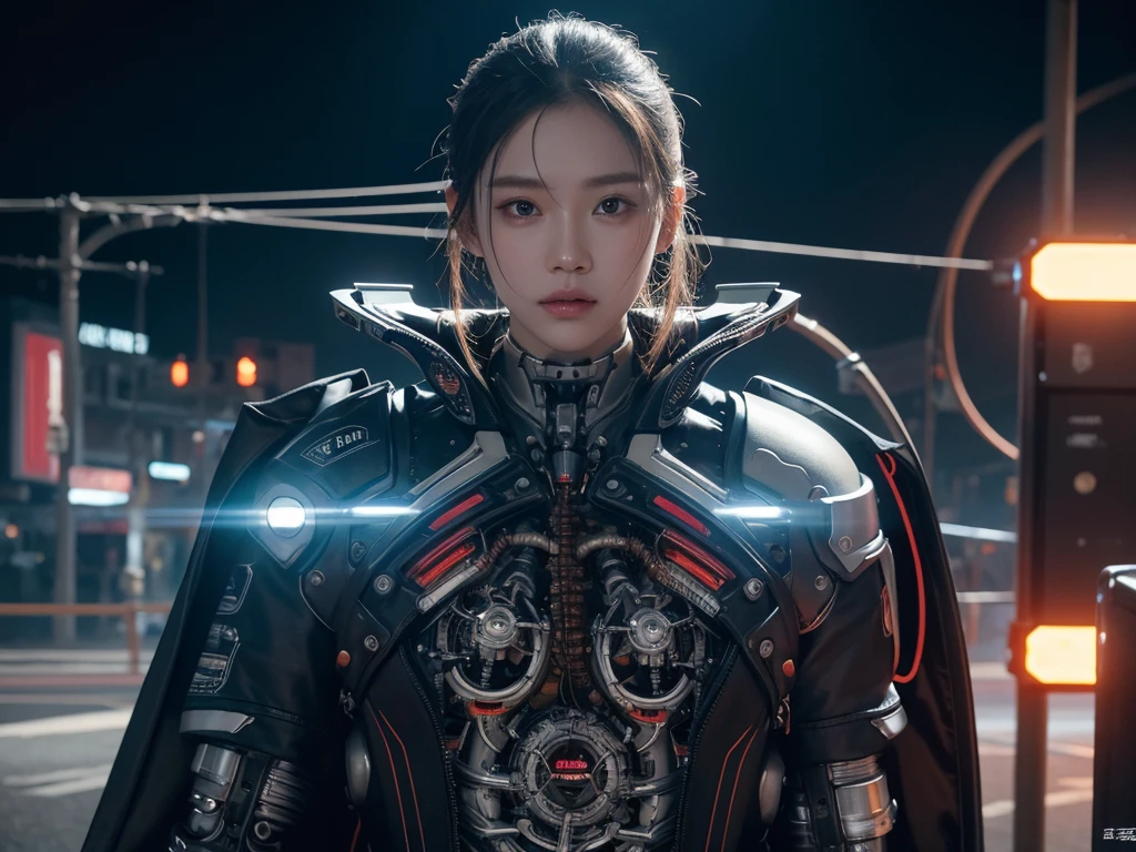 1 white mechanical girl,((extreme realistic detail)), Portraiture, Korean Female Idols, World Class Lighting, Shadow, Octane Rendering, 8ก, Ultra Sharp,silver metal,complicated, Jewelry made with attention to detail, Cool colors, highly complicated details, Realistic Light, CGSociety Trends, Shining Eyes, Beautiful Face, double eyelid, Standing pose, Standing facing the camera., Neon Details, Mechanical Limbs,Blood vessels connected to tubes,A mechanical spine is attached to his back..,sit,Wires and cables connecting to the head, Very detailed, เทคโนโลยีจากFuture World, Future World, Alien Technology, Cybok, ใบหน้าครึ่งCybok,