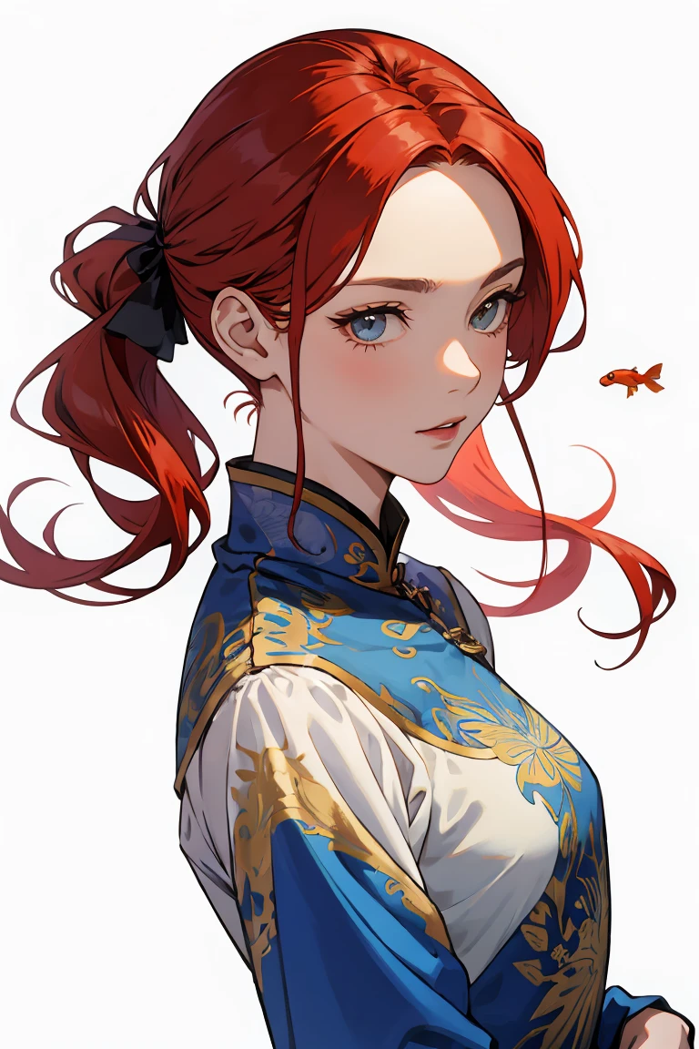 Hair is like a goldfish China dress Immortal Red Hair White scrunchie