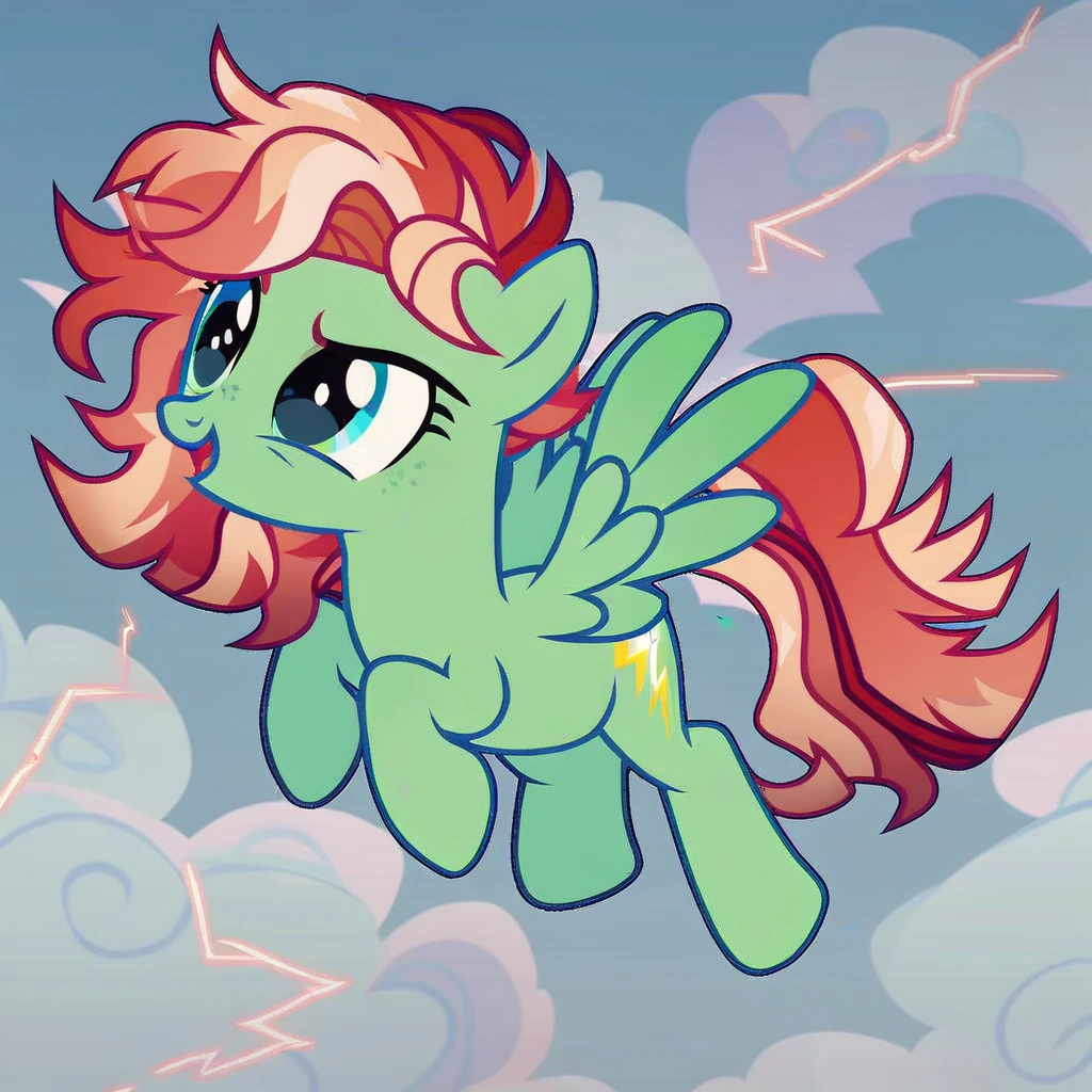 score_9, score_8_up, score_7_up, score_6_up, score_5_up, score_4_up, show accurate, full body, simple background, feral pony, female pony, cute appearance, competitive look, cutiemarck of a cloud with lightning, pegasus, original character