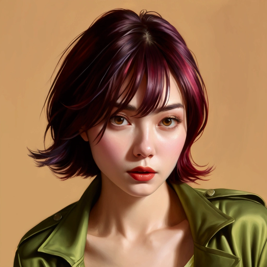 OIL PAINTING,(Style by NTY:1.4), female, scarlet art, iridescent hair, intricate, colorful 