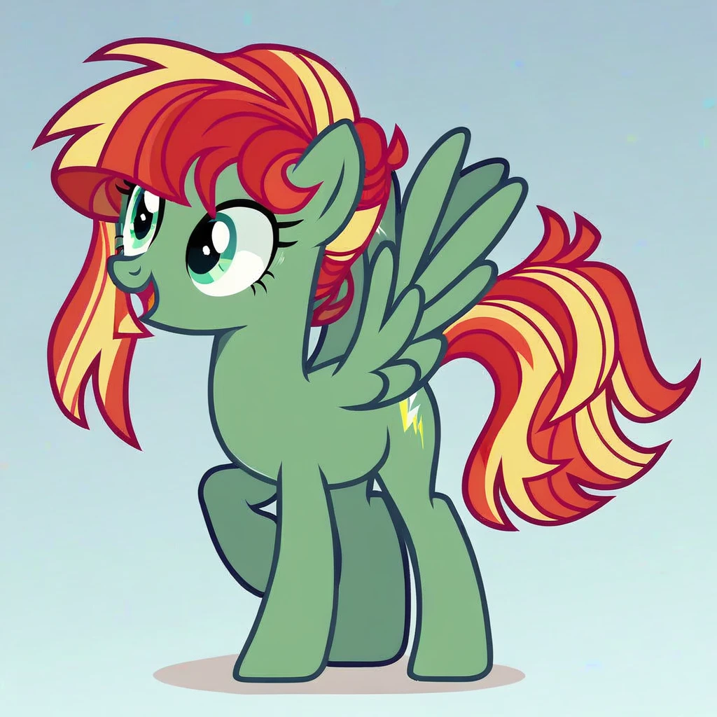 score_9, score_8_up, score_7_up, score_6_up, score_5_up, score_4_up, show accurate, full body, simple background, feral pony, female pony, cute appearance, competitive look, cutiemarck of a cloud with lightning, pegasus, original character