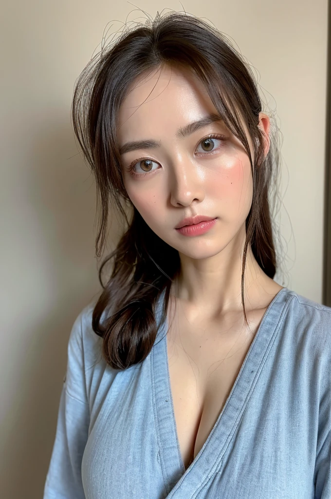 ((Highest quality, 8k, masterpiece :1.3)), One girl, Very fine skin、Close-up of face、Beautiful woman with slim abdominal muscles :1.3, (Random Hairstyles, Huge breasts :1.2), Casual clothing :1.2 Highly Detailed Faces, Fine grain, double eyelid、Japanese women