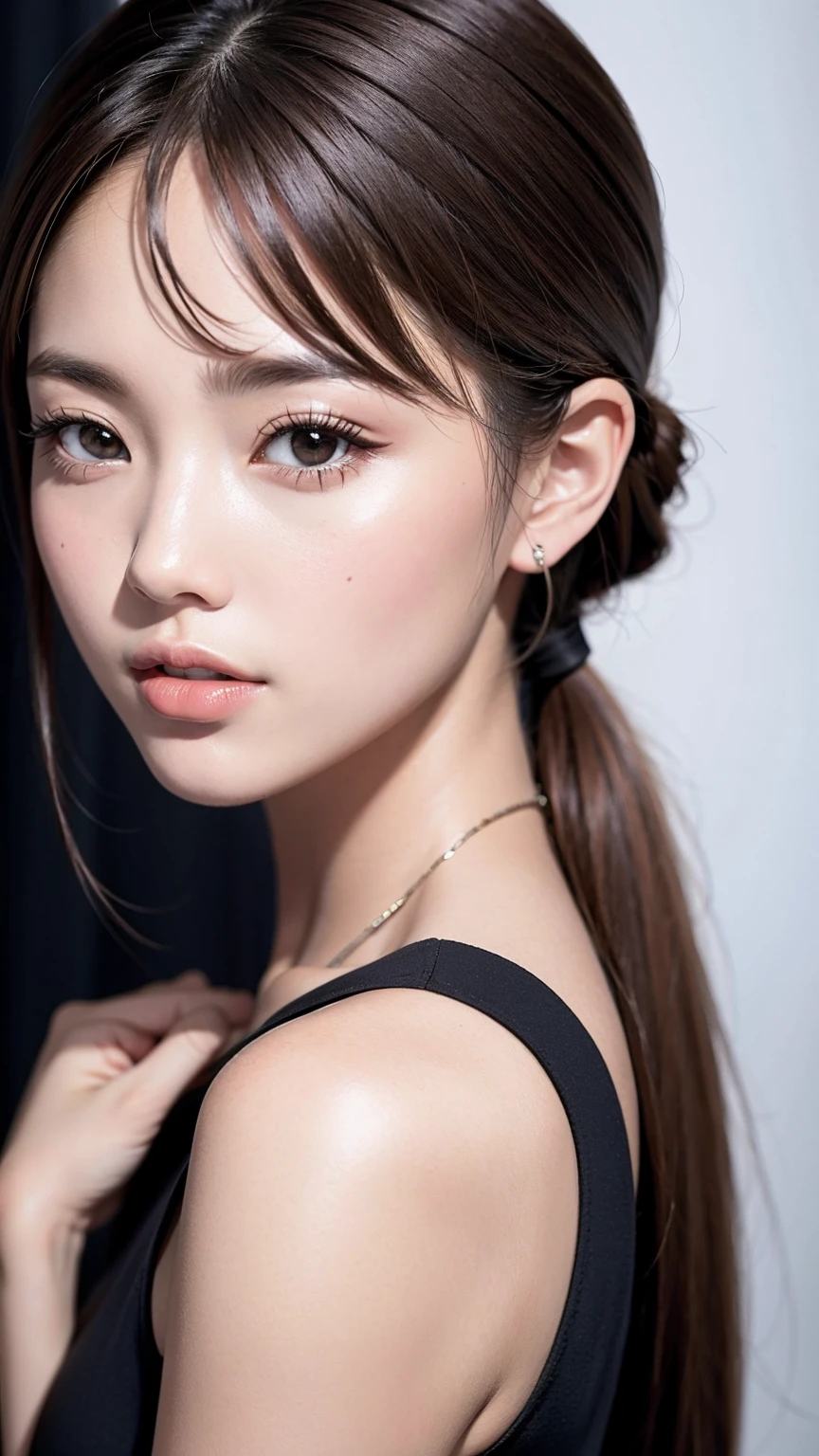 Thin pubic hair((Highest quality、8K、masterpiece:1.3))((Perfect glowing skin,Perfect Skin))　Browsing Caution　Realistic　Bright room　White Room　White skin　smile　Brown Hair　short hair　bangs　Braid