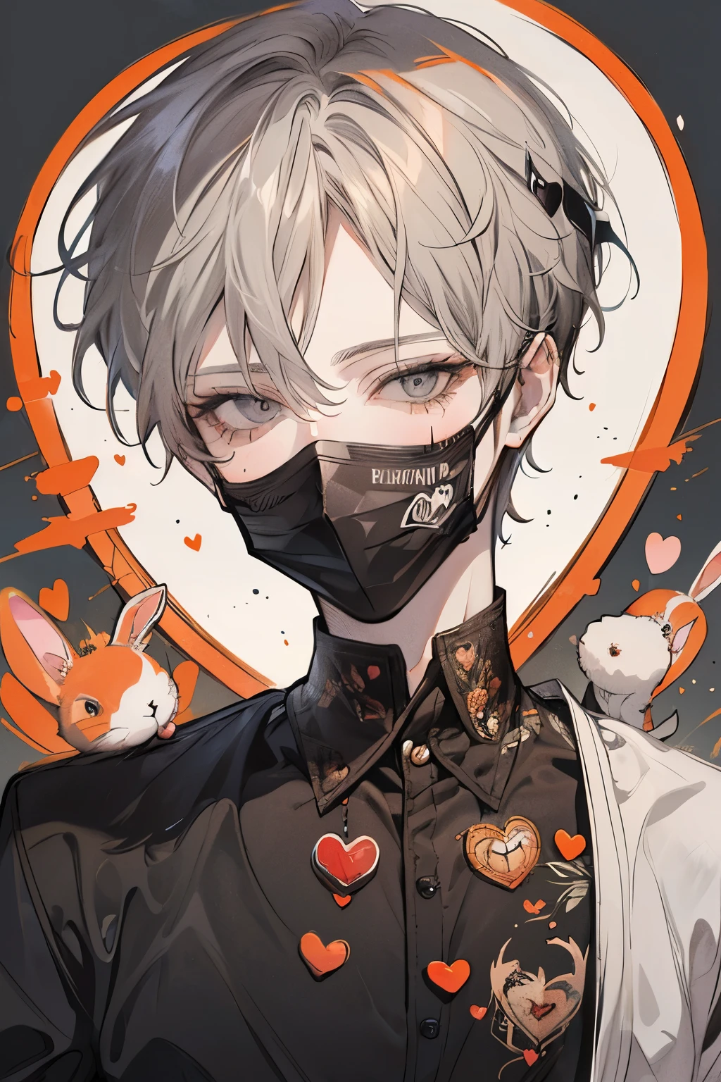 Beautiful young man, coral pink-haired, ((Gray eyes)),(short wave hair:1.2), (gas mask:1.2),((underwear、bra、lingerie:1.2)),clear wear,High quality, amount of drawing, pixiv illustration,(heart:1.2),close-up Face,red-cheek,(NSFW:1.0),((arms up:1.1)),(Constraints、imprisonment:1.25),(spread legs:1.0).