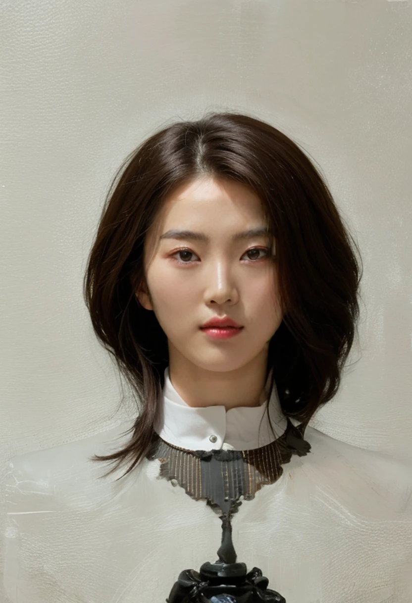 Best Quality, 8k, Masterpiece, (Portrait: 1.3), (photo realistic:1.4), (hyper realistic:1.4), Sharp Focus, looking at viewer, (smoother lighting:1.1), (increase cinematic lighting quality:0.9), realistic lighting, backlighting, light on face, ray trace, (brightening light:1.2), (Increase quality:1.4), sharp detail, (best quality real texture skin:1.4), finely detailed eyes, black_eyes, finely detailed face, 25 year old Korean woman