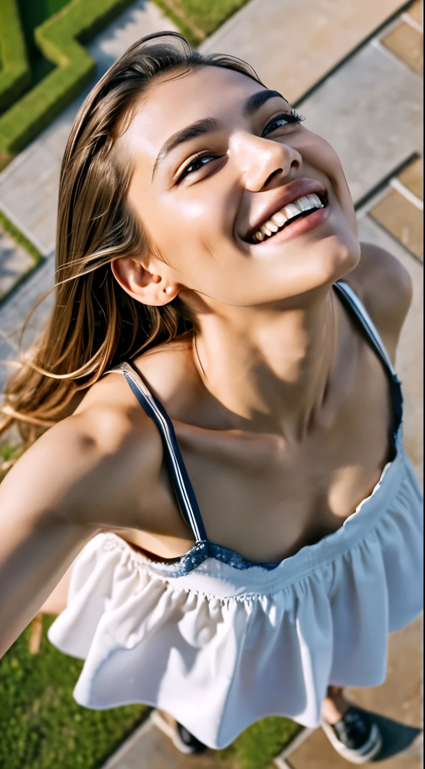 Woman looking up at the sky、NSFW,Smile of pleasure、
