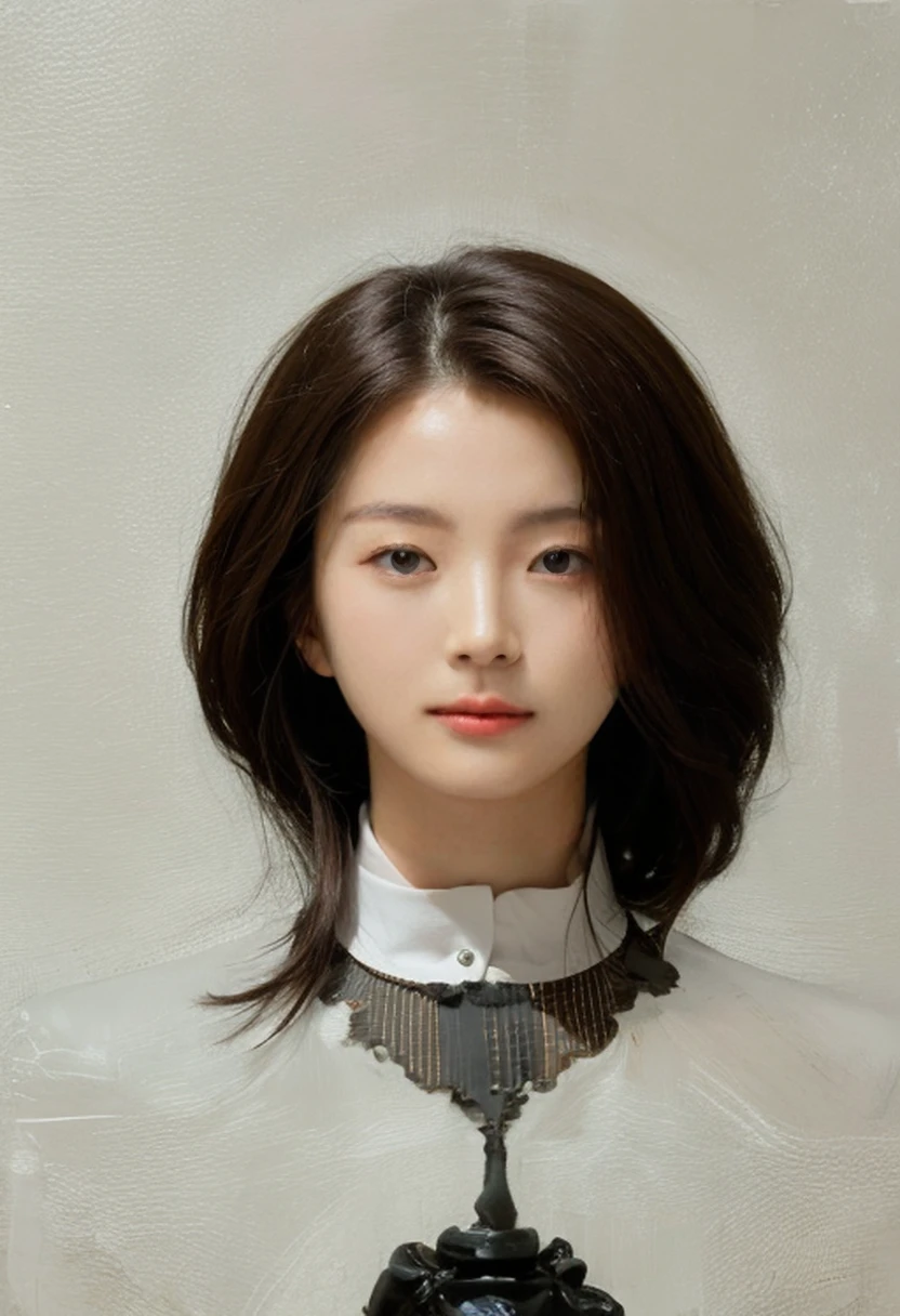 Best Quality, 8k, Masterpiece, (Portrait: 1.3), (photo realistic:1.4), (hyper realistic:1.4), Sharp Focus, looking at viewer, (smoother lighting:1.1), (increase cinematic lighting quality:0.9), realistic lighting, backlighting, light on face, ray trace, (brightening light:1.2), (Increase quality:1.4), sharp detail, (best quality real texture skin:1.4), finely detailed eyes, black_eyes, finely detailed face, 25 year old Korean woman