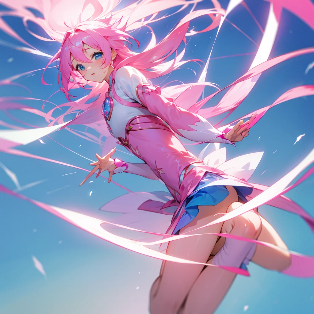 Long Hair, 
pink色の目, pink、Blue Magical Girl Cute Happy/joy, 
whole body
