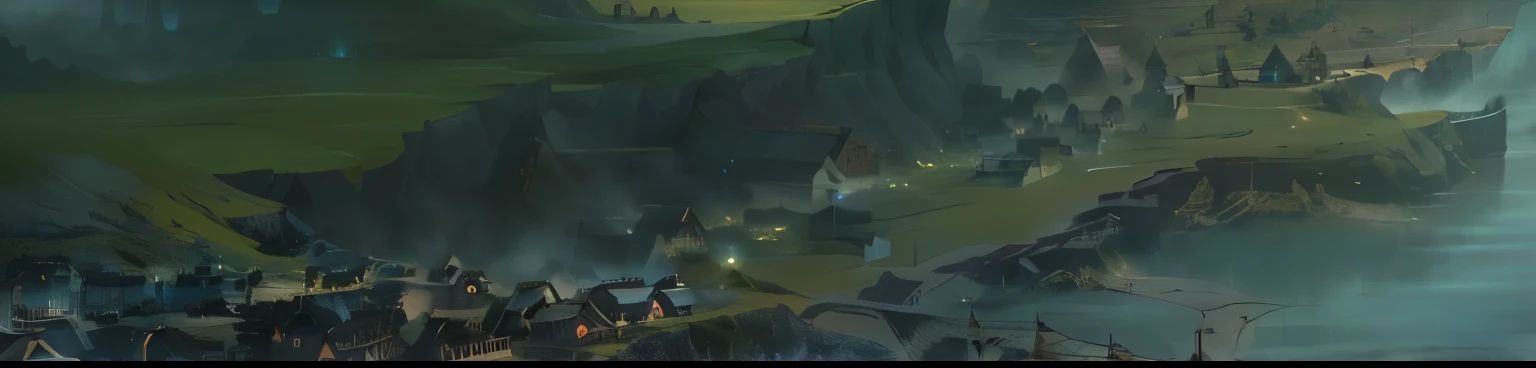 The town on the cliff overlooking the lake, Dota! matte painting Concept Art, Dota matte painting Concept Art, matte painting arcane Dota pixar, painterly Concept Art, Sci-fi Mongolian Village, painted as a game Concept Art, Concept Arts, environment Concept Art, Concept Art, Concept Art, environment and Concept Art, scenery game Concept Art