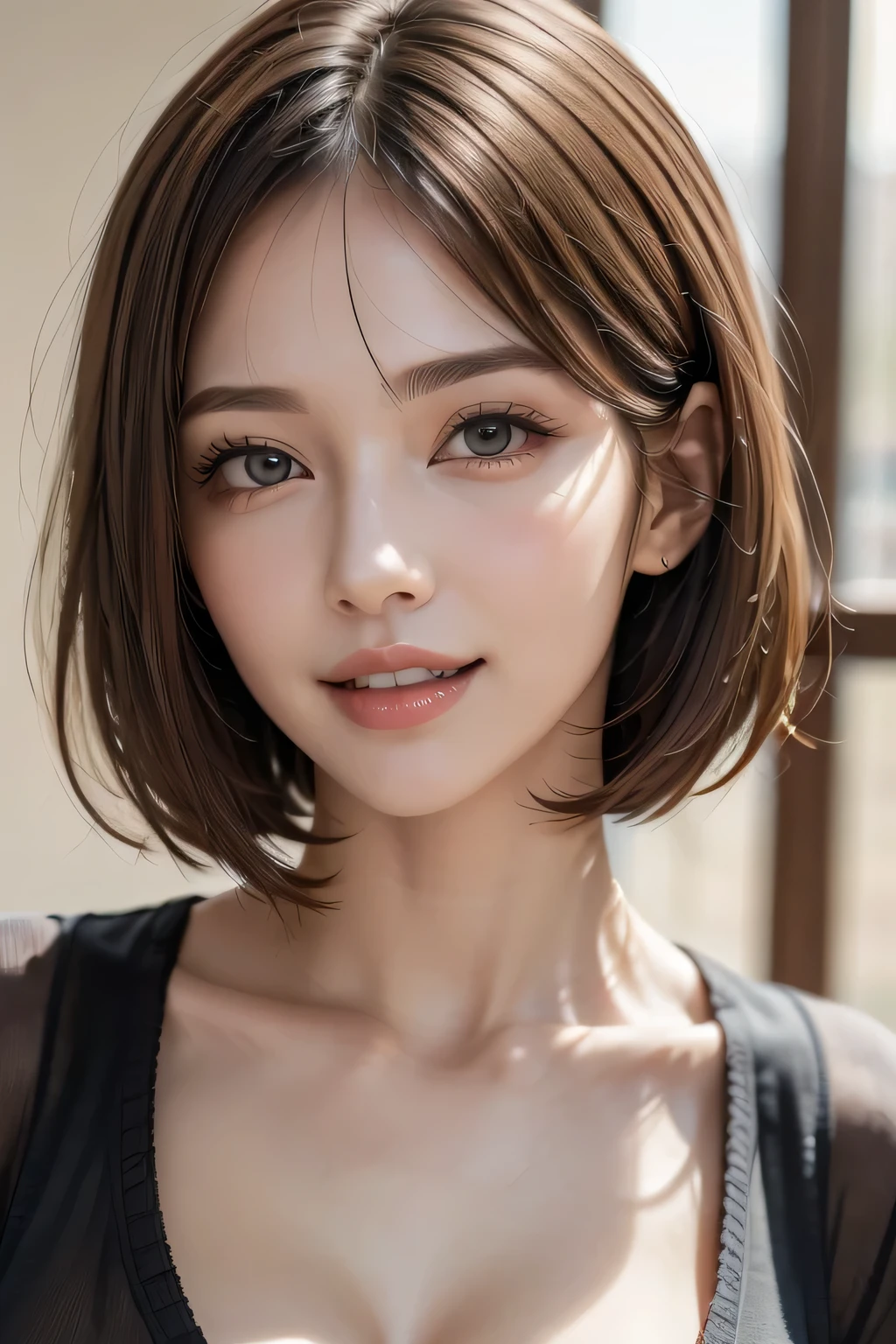 1 Female、40 years、Ultra detailed face、Detailed lips、Detailed eyes、double eyelid, (Medium Short Hair、Huge breasts:1.5)、Summer Sweaters:1.1, ((Highest quality、8k、Photorealistic, masterpiece:1.3))