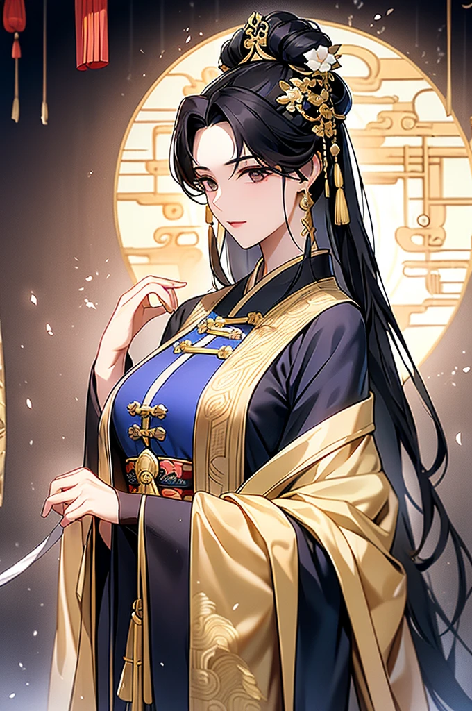 Black Hair, Immortal, Royal sister, Stepmother, Gold Robe, Taoist robe, Chinese style, Hair Bunch