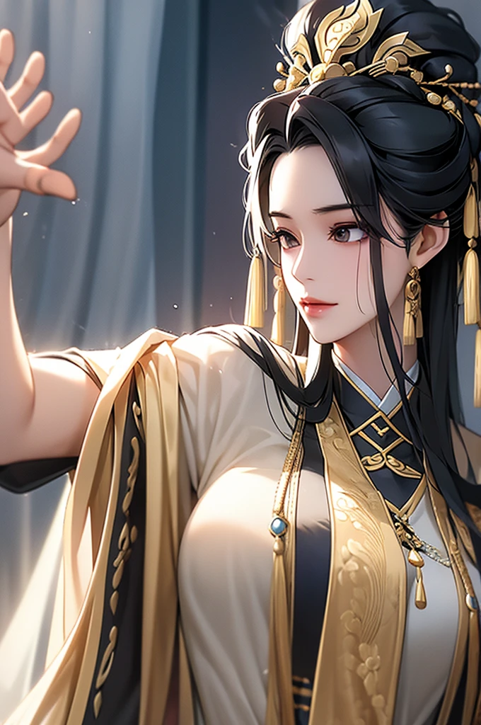 Black Hair, Immortal, Royal sister, Stepmother, Gold Robe, Taoist robe, Chinese style, Hair Bunch
