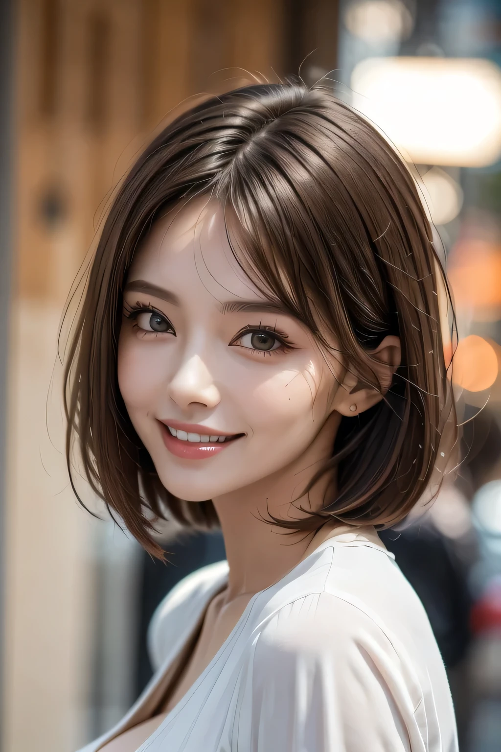 1 Female、40 years、Ultra detailed face、Detailed lips、Detailed eyes、double eyelid, (Medium Short Hair、Huge breasts:1.5)、Summer Sweaters:1.1, ((Highest quality、8k、Photorealistic, masterpiece:1.3))