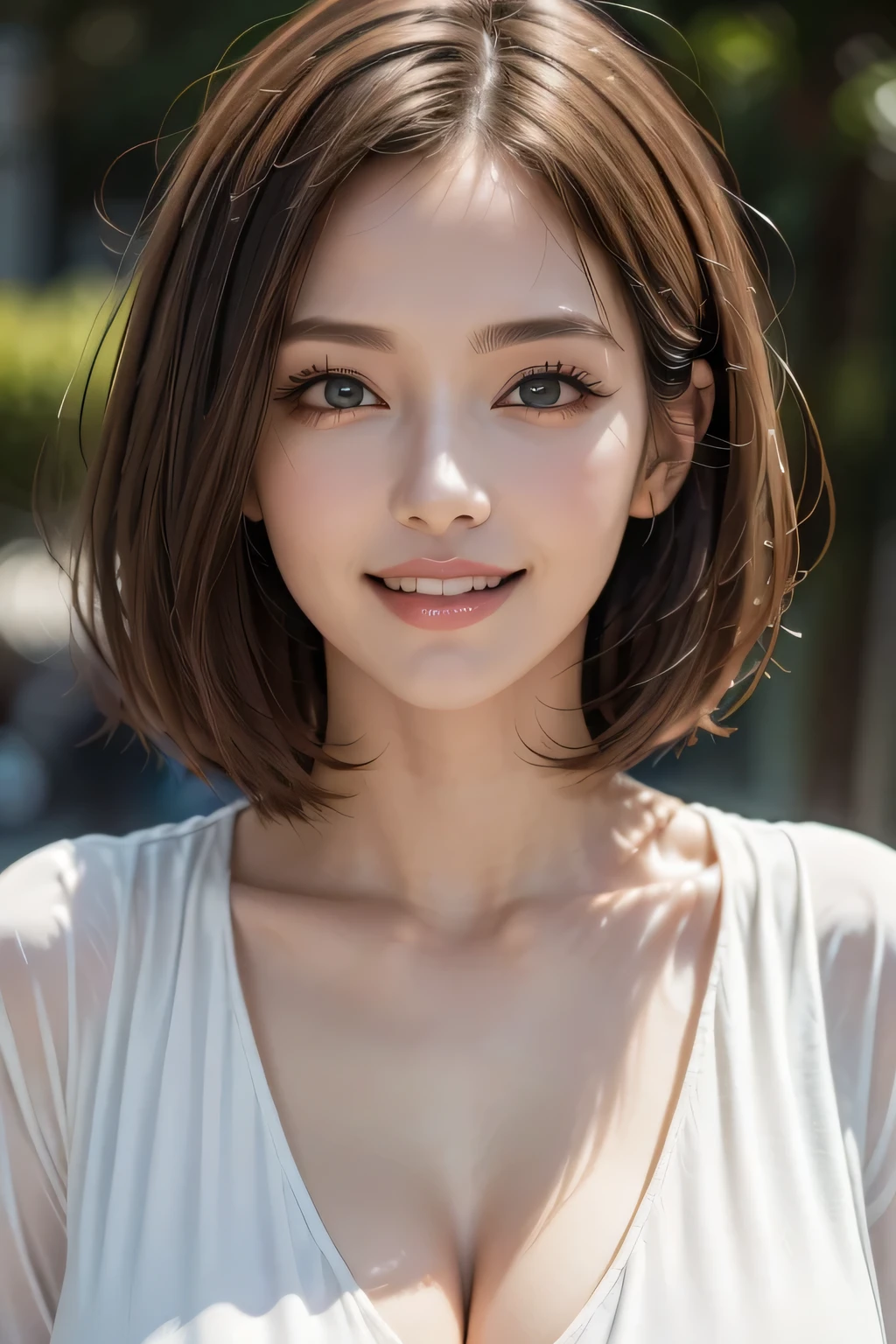 1 Female、40 years、Ultra detailed face、Detailed lips、Detailed eyes、double eyelid, (Medium Short Hair、Huge breasts:1.5)、Summer Sweaters:1.1, ((Highest quality、8k、Photorealistic, masterpiece:1.3))