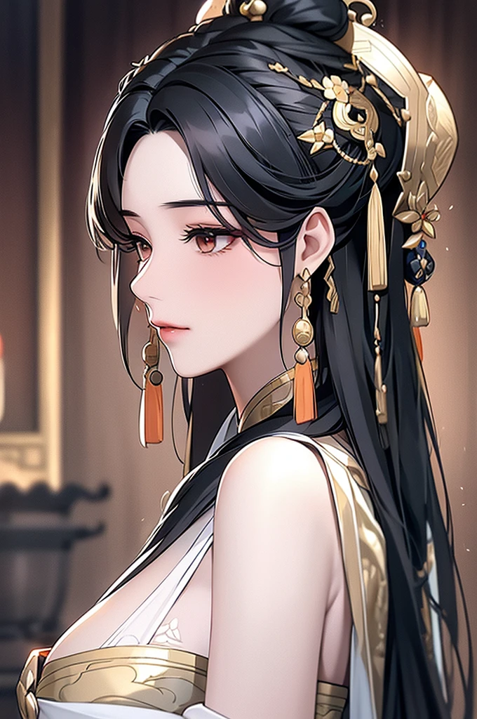 Black Hair, Immortal, Royal sister, Stepmother, Gold Robe, Taoist robe, Chinese style, Hair Bunch, light blush