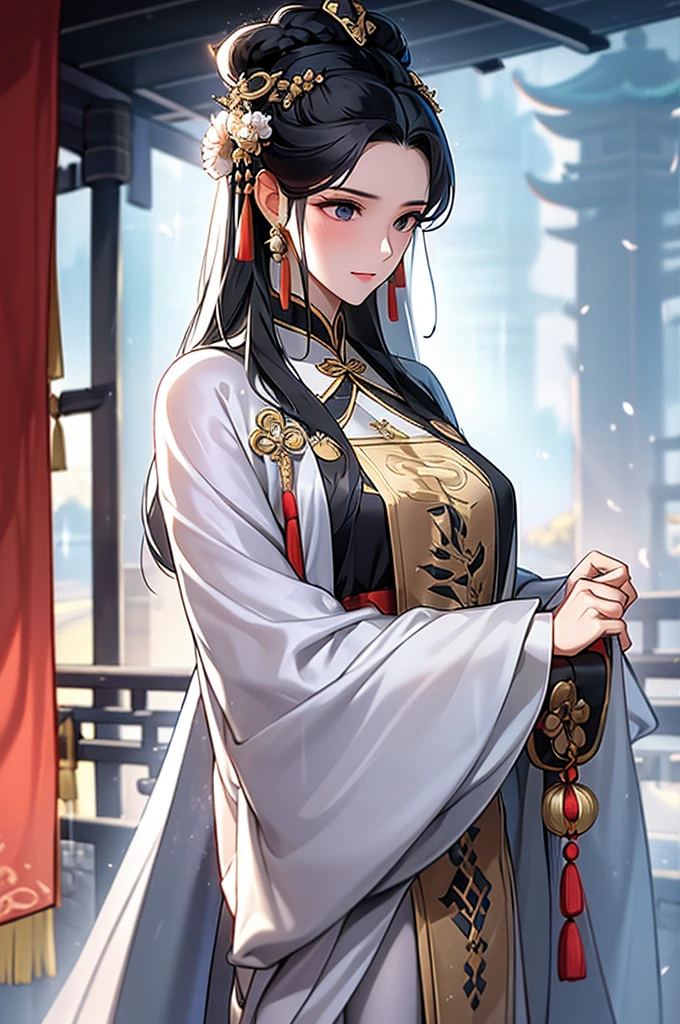 Black Hair, Immortal, Royal sister, Stepmother, Gold Robe, Taoist robe, Chinese style, Hair Bunch, light blush