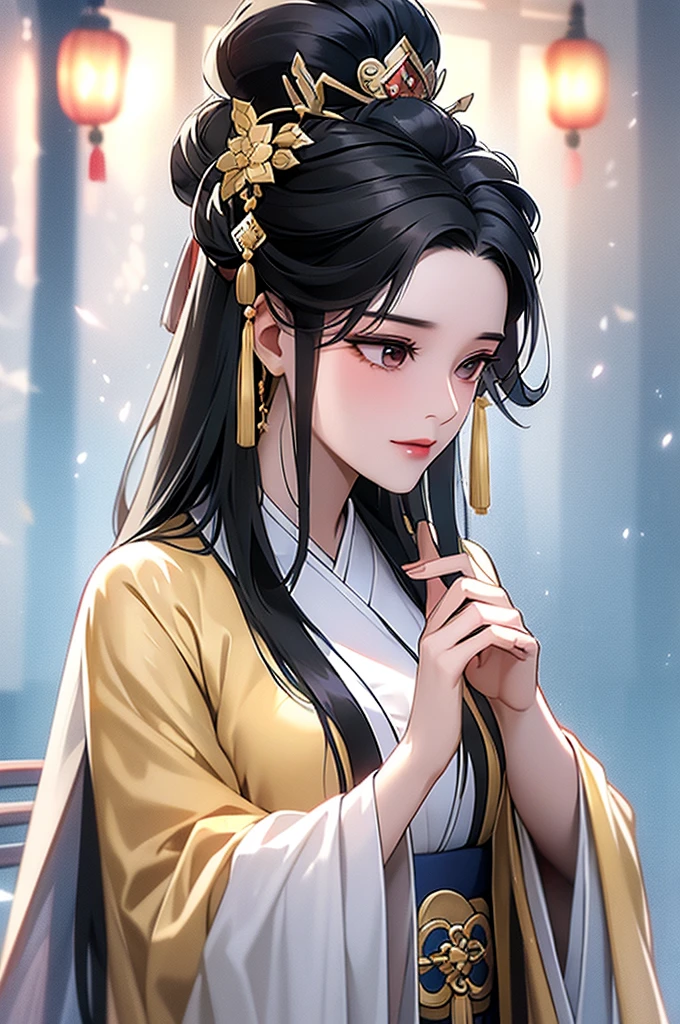 Black Hair, Immortal, Royal sister, Stepmother, Gold Robe, Taoist robe, Chinese style, Hair Bunch, light blush