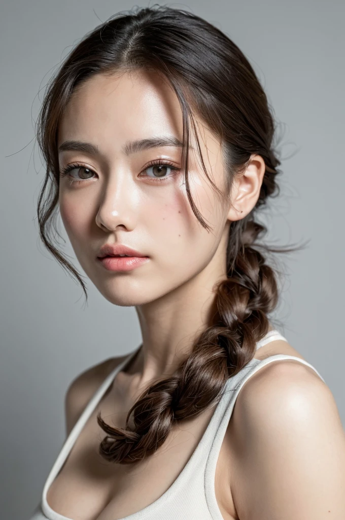 ((Highest quality, 8k, masterpiece :1.3)), One girl, Very fine skin、Dynamic Lighting、Close-up of face、Beautiful woman with slim abdominal muscles :1.3, (Random Hairstyles, Huge breasts :1.2), Casual clothing :1.2 Highly Detailed Faces, Fine grain, double eyelid、Japanese women