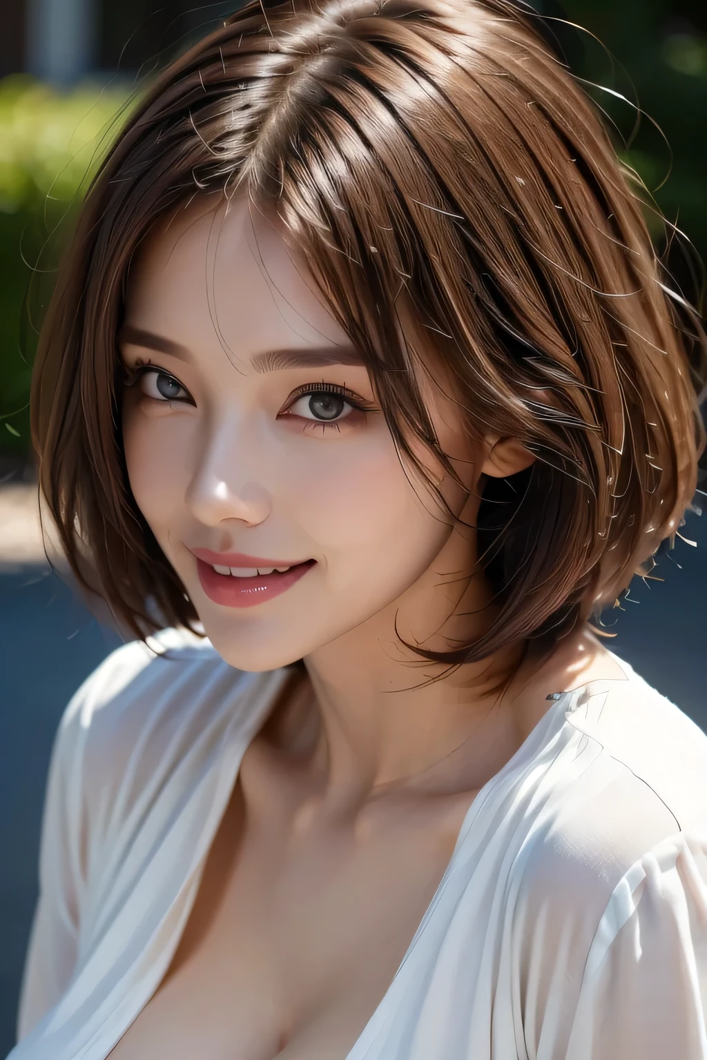 1 Female、40 years、Ultra detailed face、Detailed lips、Detailed eyes、double eyelid, (Medium Short Hair、Huge breasts:1.5)、Summer Sweaters:1.1, ((Highest quality、8k、Photorealistic, masterpiece:1.3))