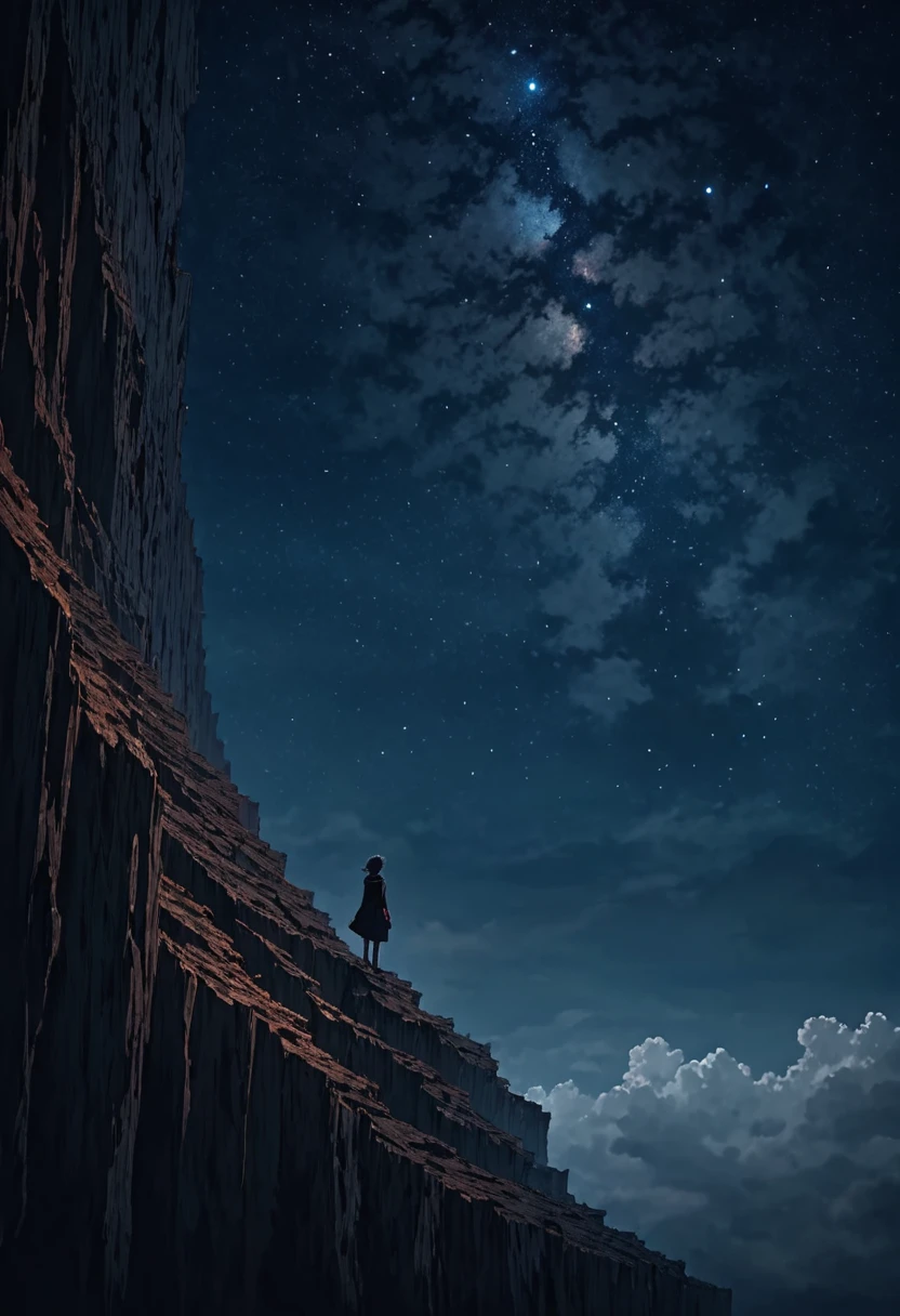 a  on the edge of an abyss watching the sky