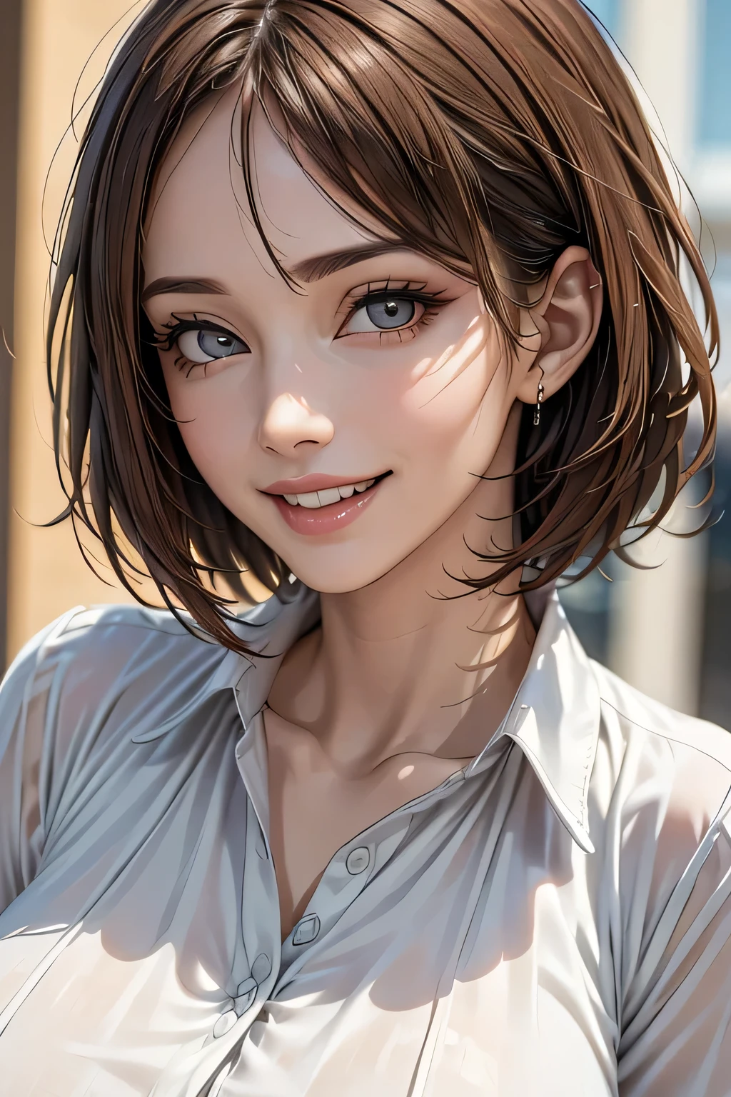 1 Female、40 years、Ultra detailed face、Detailed lips、Detailed eyes、double eyelid, (Medium Short Hair、Huge breasts:1.5)、Summer Sweaters:1.1, ((Highest quality、8k、Photorealistic, masterpiece:1.3))