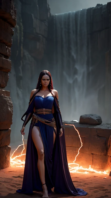 beautiful woman in gedi robe, beautiful woman dressed as a Sith Lord, 2 women, star Wars, hyperrealistic, 8 K, very detailed, photorealistic, dramatic lighting, Cinematic composition, complex costume details, Elegant poses, dynamic movement, moody color palette, Dramatic shadows, bright colors, Stunning visuals