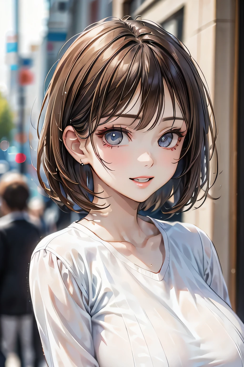 1 Female、40 years、Ultra detailed face、Detailed lips、Detailed eyes、double eyelid, (Medium Short Hair、Huge breasts:1.5)、Summer Sweaters:1.1, ((Highest quality、8k、Photorealistic, masterpiece:1.3))