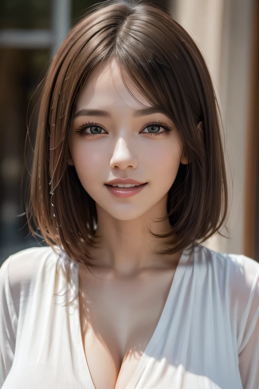 1 Female、40 years、Ultra detailed face、Detailed lips、Detailed eyes、double eyelid, (Medium Short Hair、Huge breasts:1.5)、Summer Sweaters:1.1, ((Highest quality、8k、Photorealistic, masterpiece:1.3))