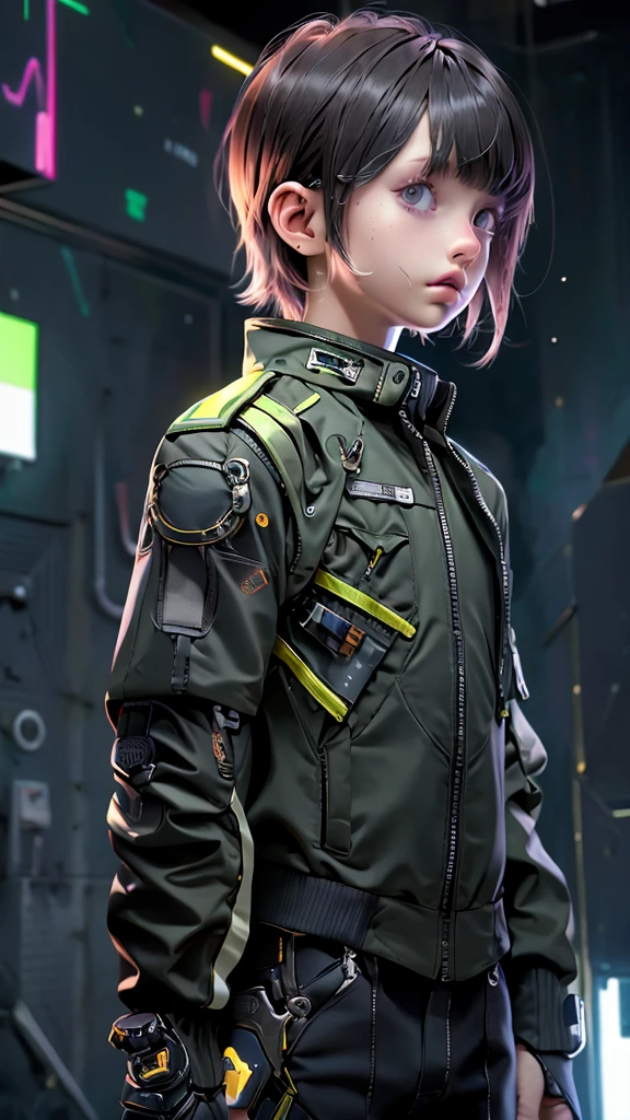 1boy, (realistic), cyber suit, upper body, Cyber jacket