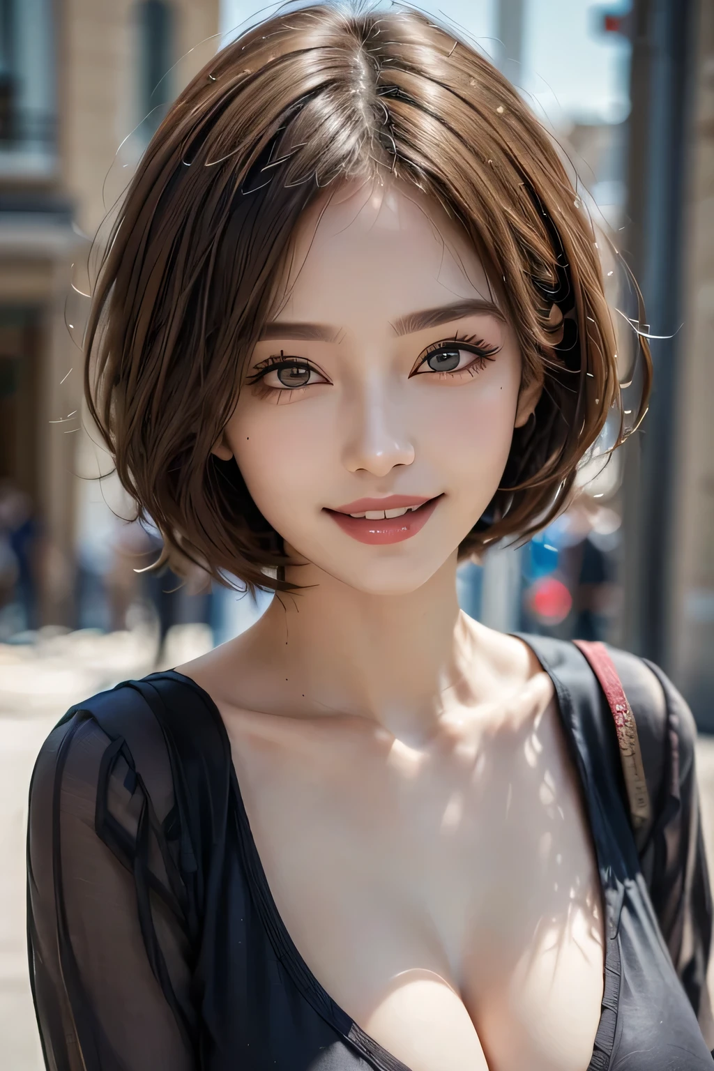 1 Female、40 years、Ultra detailed face、Detailed lips、Detailed eyes、double eyelid, (Medium Short Hair、Huge breasts:1.5)、Summer Sweaters:1.1, ((Highest quality、8k、Photorealistic, masterpiece:1.3))