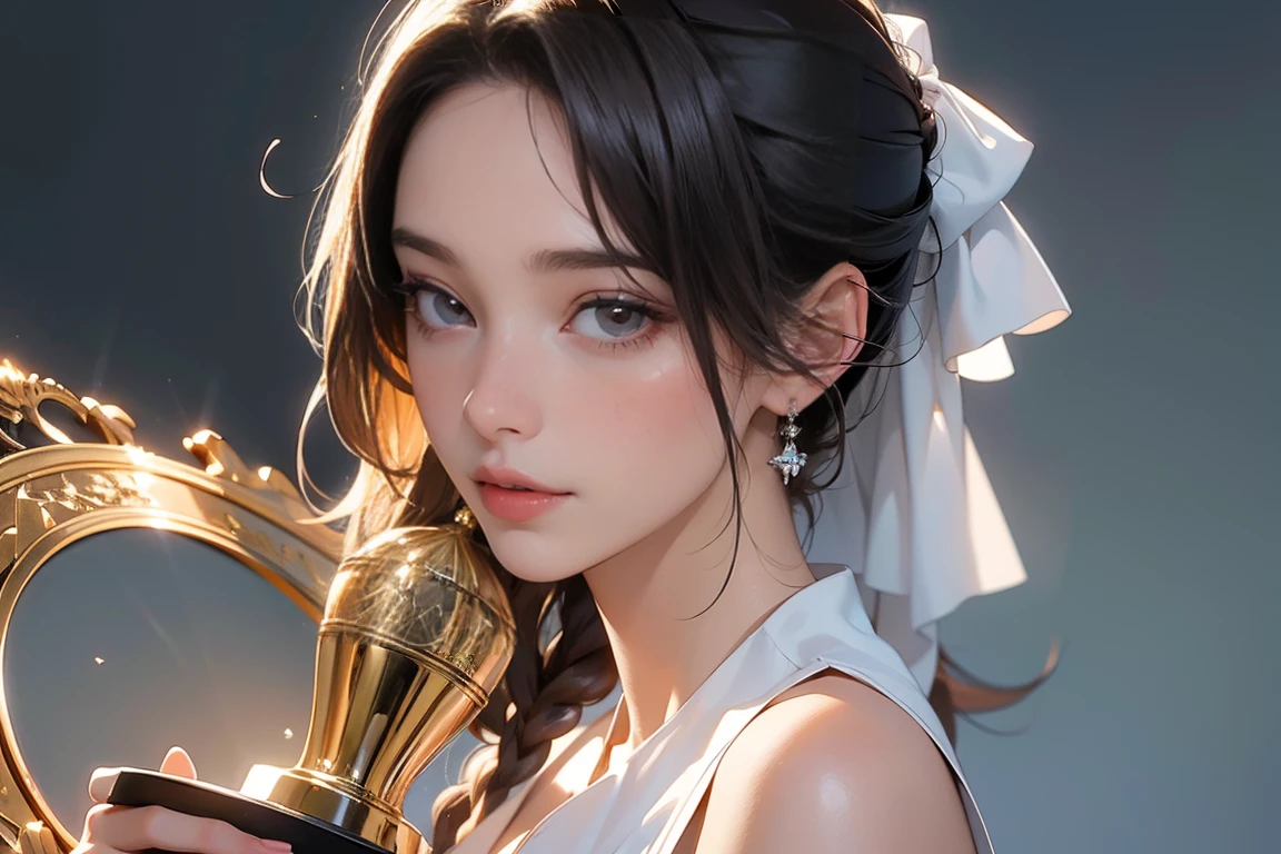 ((Masterpiece, top quality, high resolution, highly detailed CG unified 8K wallpaper)), solo, araffe woman kissing a trophy on a tennis court, martina fackova, simona sbaffi is the captain, magdalena radziej, by January Suchodolski, wining, medium detail, expressions of joy and excitement, celebrating, in detail, detail, serena malyon, best shot,