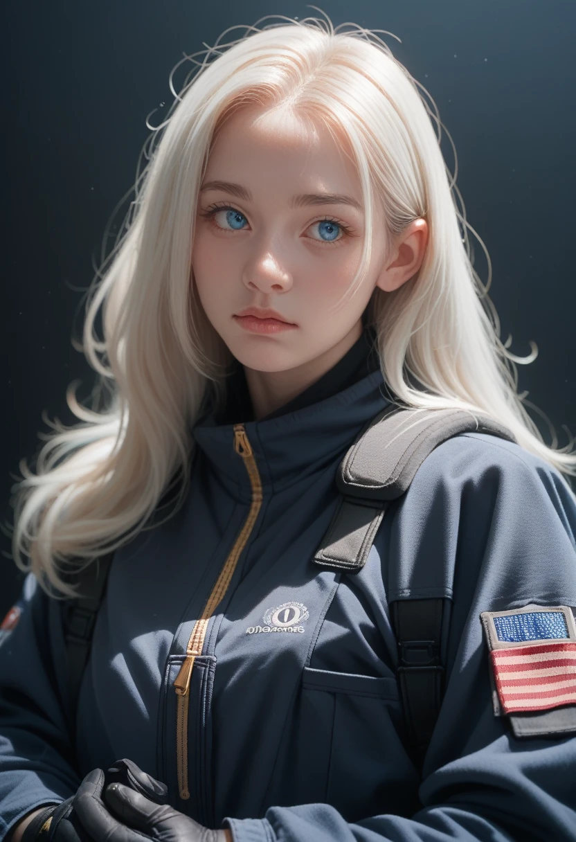woman ,Golden-white hair,blue eyes,,,Black space suit