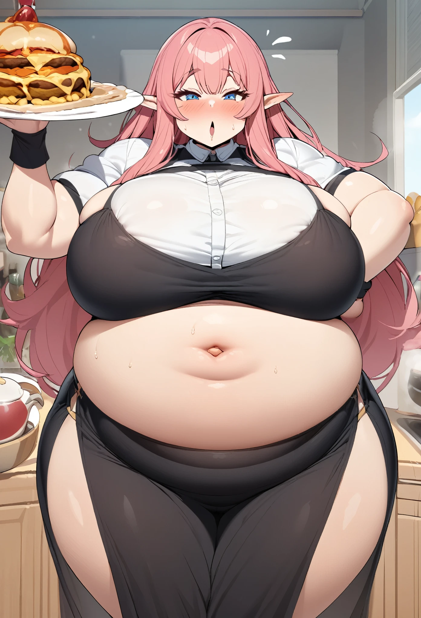 Fat obese sssbbw big eater Lola Elf has huge xxxxl size belly'eat