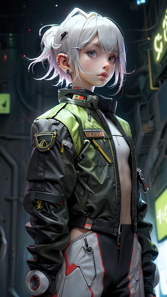 1boy, (realistic), cyber suit, upper body, Cyber jacket, white hair, warrior